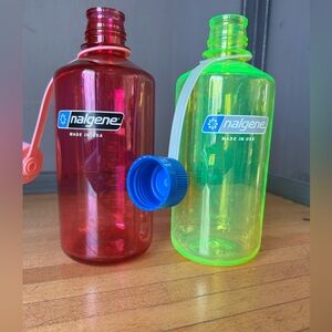 Nalgene Pink and Green Water Bottles
